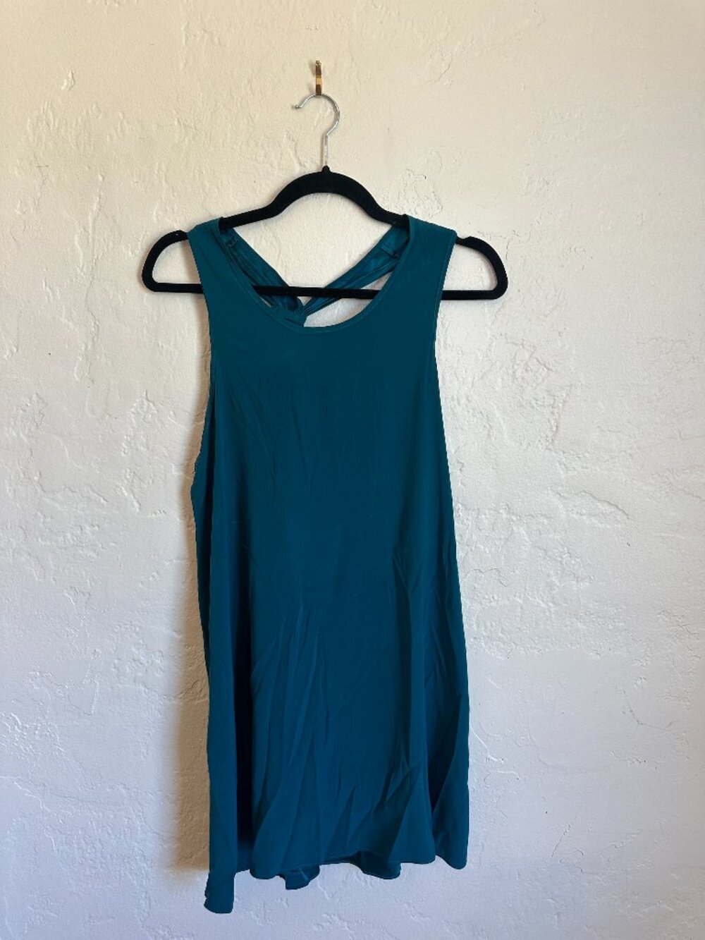 WINK 100% Silk Teal Tank Dress Twist Back